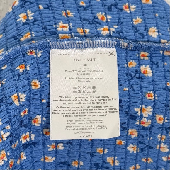 Posh Peanut Colette Smocked Square Neck Jersey Floral Jumpsuit Blue 2X NEW - Picture 7 of 7